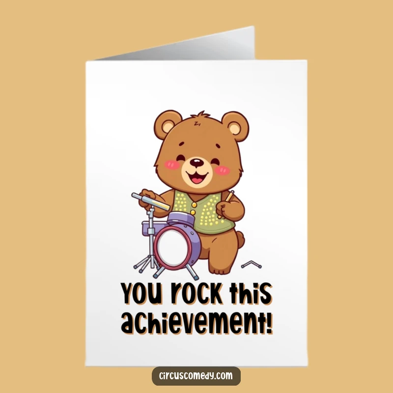 Free Printable Congratulations Card: Awesome Bear Drummer Downloadable for Achievement Celebrations
