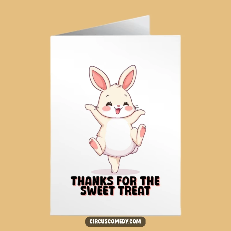 Express your thanks with a delightful flourish using this free printable card. The cartwheeling bunny adds a fun and playful touch.