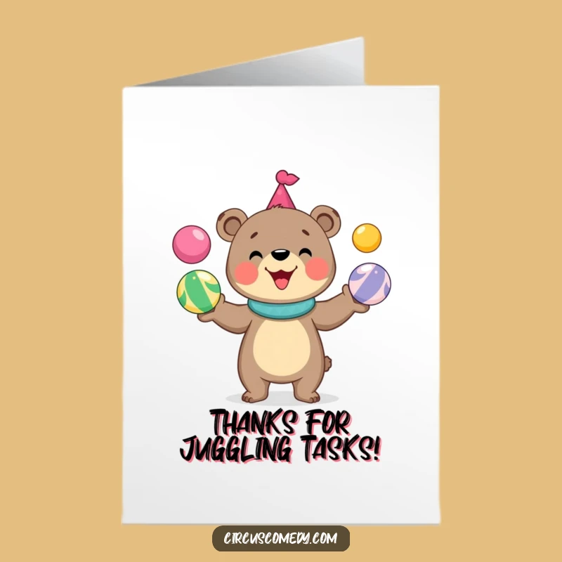 Free Printable Thank You Card: Grateful Bear Juggling, Thoughtful Downloadable Gift!