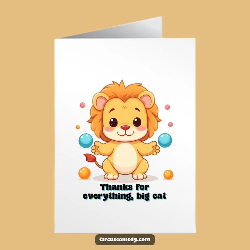Free Printable Lion Juggler Thank You Card: Funny Downloadable Greeting for Gratefulness