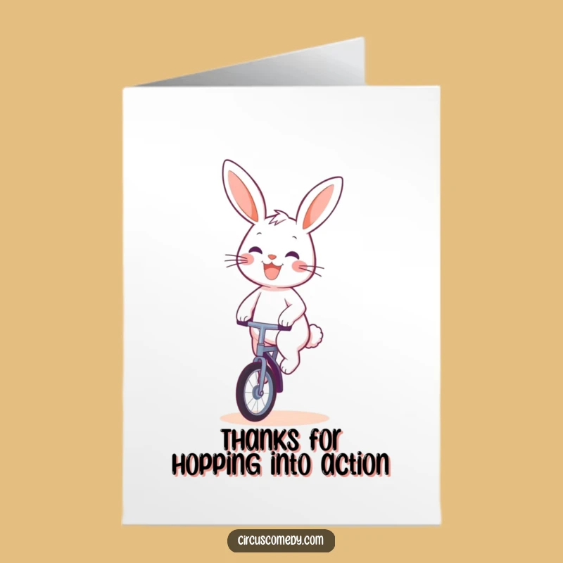 Free Printable Thank You Card: Rabbit Unicycle Gratitude Downloadable Gift for Thanks