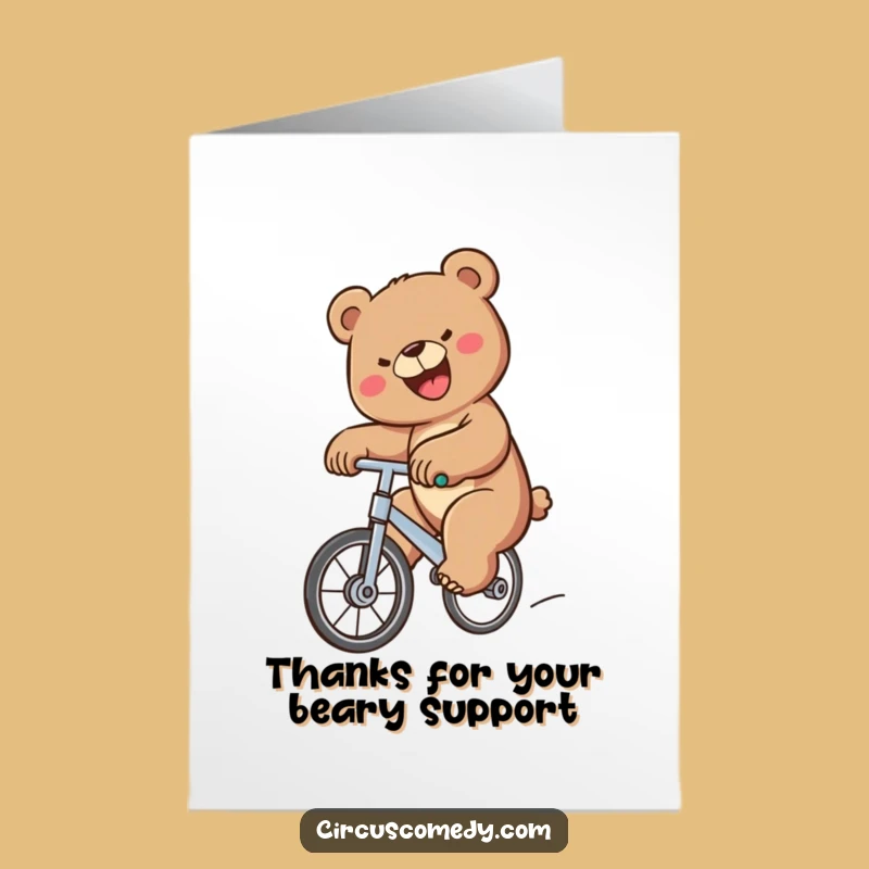 Free Printable Bear Unicycle Thank You Card: Funny Gratitude Downloadable Gift