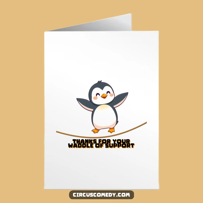 Free Printable Penguin Tightrope Thank You Card: Funny Gratitude Downloadable Gift