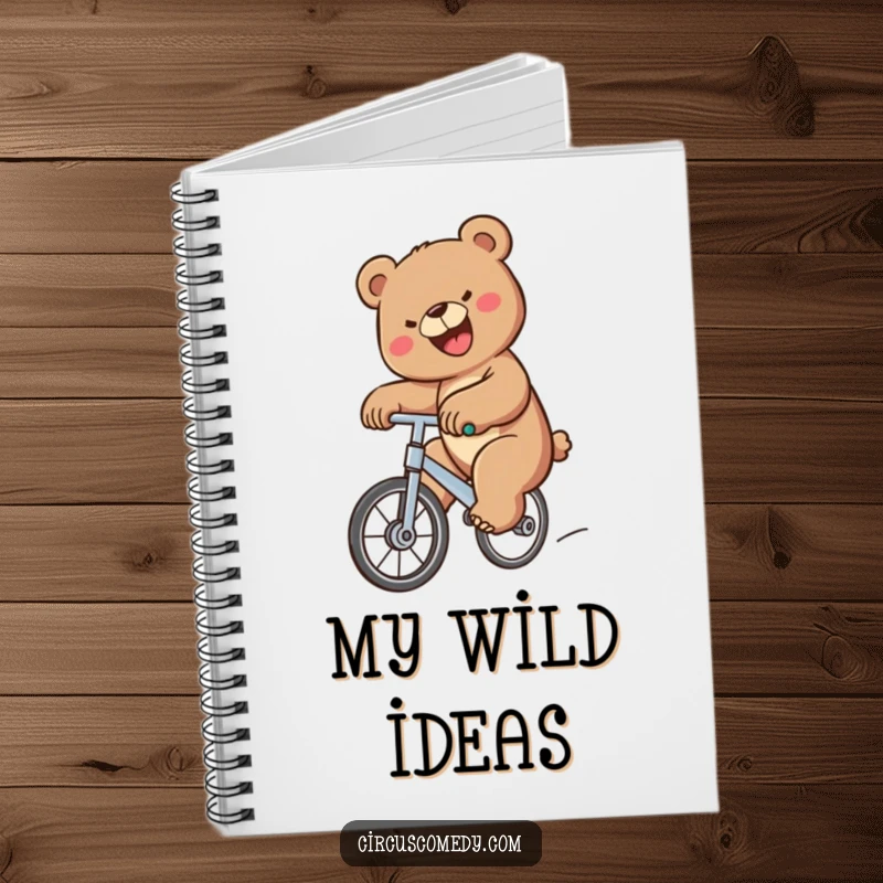 Funny Bear Unicycle Notebook with a determined bear riding a unicycle, perfect for jotting down plans with humor and motivation, a funny gift.