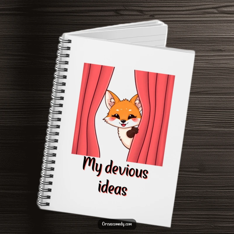 Funny Fox Peeking Notebook: A mischievous fox peeks from behind a velvet curtain with an excited grin, ideal for funny notes.