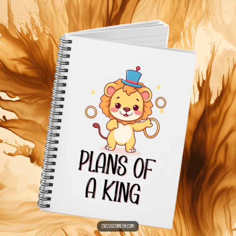 Funny Lion Top Hat Notebook with a dapper lion juggling rings, perfect for jotting down ideas with a touch of class and humor, a funny gift.