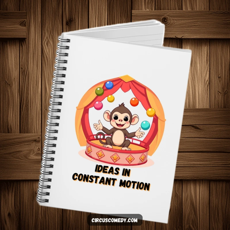 Funny Monkey Circus Notebook with a cute monkey artist juggling colorful balls, perfect for jotting down thoughts in a humorous way, a funny gift.
