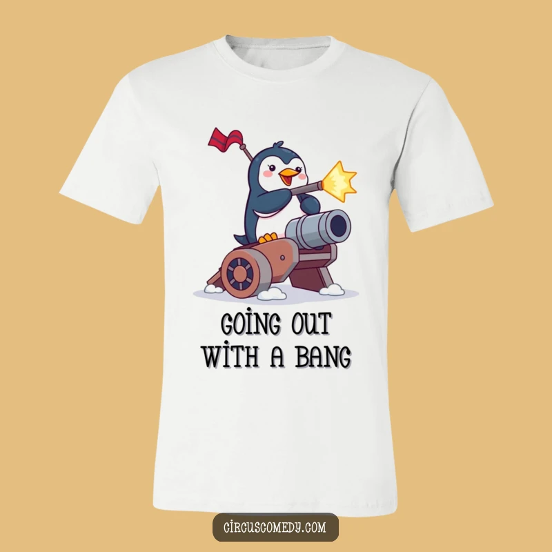 Funny Penguin Cannon Blast T-Shirt: Wear Brave Birdy's Hilarious Launch Adventure