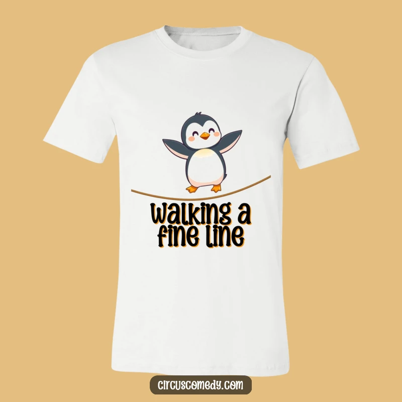 Funny Penguin Tightrope T-Shirt - Bold & Hilarious Adventure Tee Gift