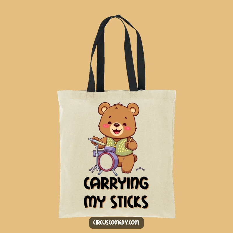 Funny Bear Drummer Tote Bag: Carry Your Gear with This Hilarious Disco Vest Bear!