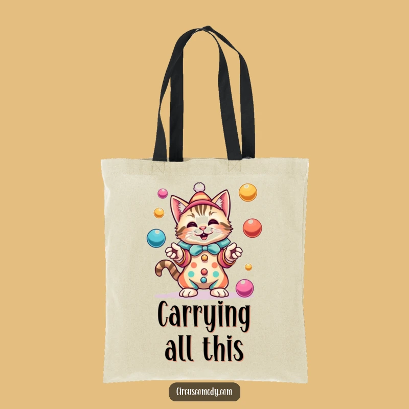 Funny Cat Clown Tote Bag: Carry Your Fun with This Juggler Feline Bag!