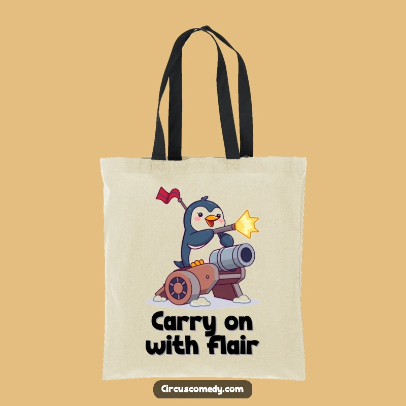Funny Penguin Cannon Blast Tote Bag: Carry Your Laughs with Brave Birdy