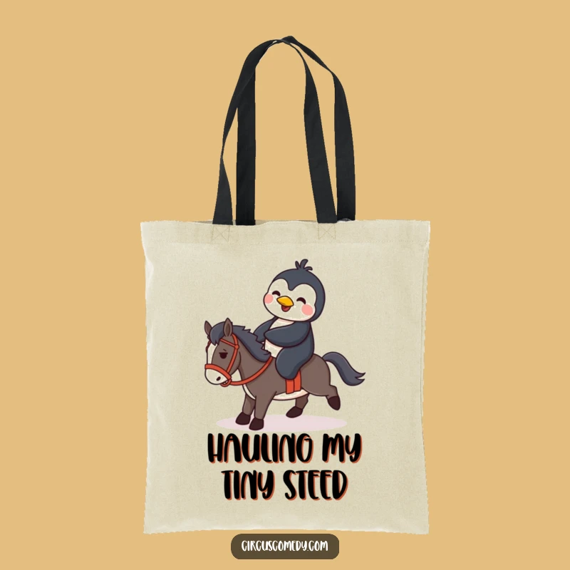 Funny Penguin Horse Rider Tote Bag - Quirky & Hilarious Animal Carryall Gift